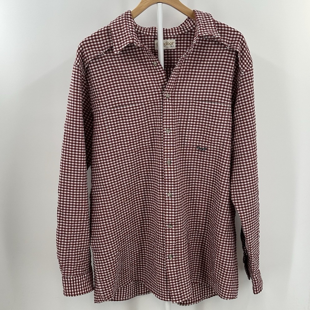 Roundtree & Yorke Outdoor Shirt Mens XLT‎ Red Gingham Check Button Up